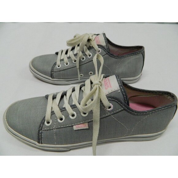 Size 7 Vans Womens Gray Canvas Low-Top Sneakers US Lace-Up Closure Preppy Pink - Picture 2 of 9